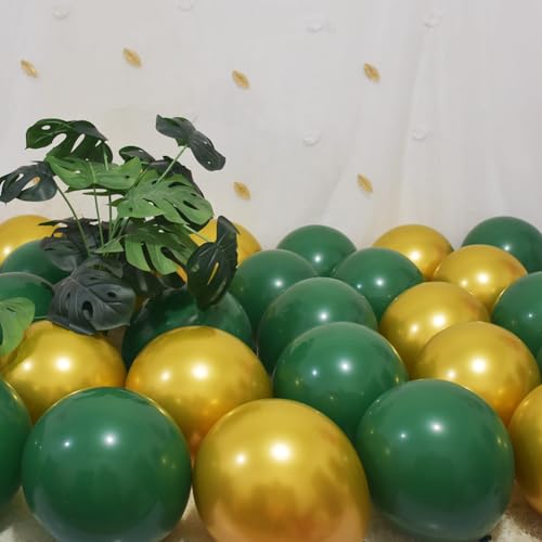 Image of 200 Pcs Green and Gold Balloons 12 Inch Latex Dark Green Metallic Gold Bulk Balloon Arch Garland Kit with Ribbon for Birthday Wedding Bridal Baby Shower Supplies Graduation Party Decorations