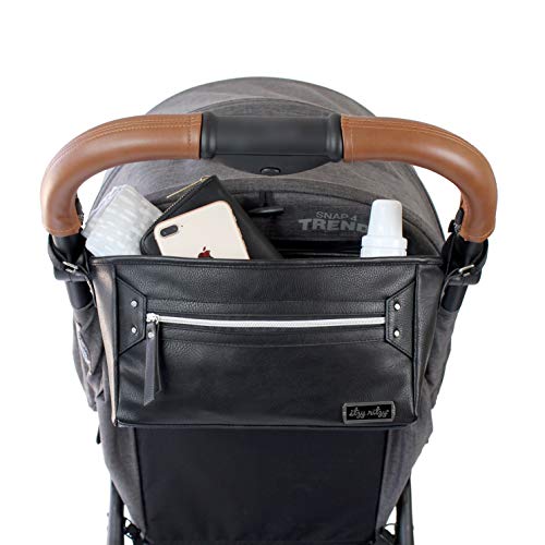 Amazon Com Itzy Ritzy Adjustable Stroller Caddy Stroller Organizer Featuring Two Built In Pockets Front Zippered Pocket And Adjustable Straps To Fit Nearly Any Stroller Black With Silver Hardware Baby