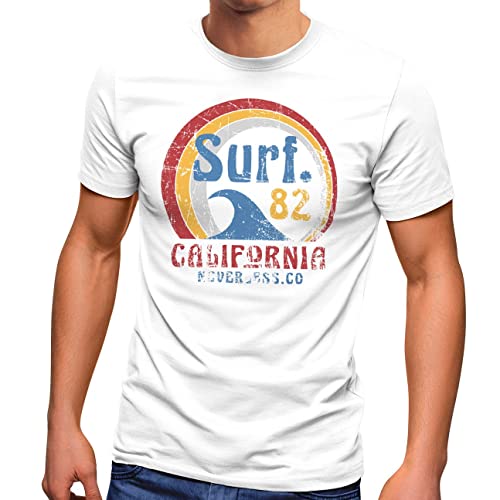 Neverless® Camiseta para hombre con logotipo de Surf de California USA Welle Surfing Style con impresión de moda Streetstyle, Surfing blanco, L