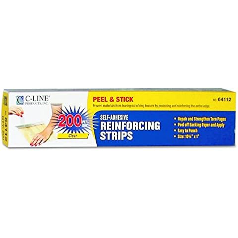 C-Line Self-Adhesive Page Reinforcing Strips, 10-3/4" x 1", Box of 200 (64112) Cover