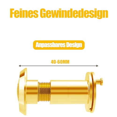 QZKJQDD Türspion, 220° Weitwinkel Optische Glaslinsen, Bohren Mit Tür Spion Ø 16mm, Ring Türspion, Der Türspion ist längenverstellbar und für Türen mit einer Dicke von 40-60 mm geeignet (Gold)