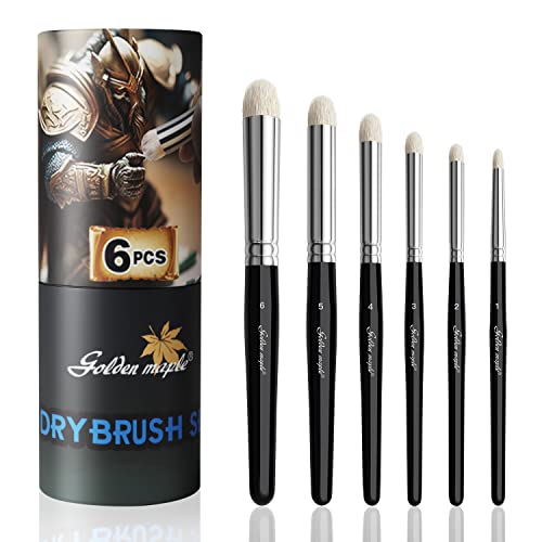 Golden Maple Dry Brush Miniature Painting Drybrush Set - 6PC Professional Modellers Miniature Paint Brushes for Miniatures, Model, Enamel & Fantasy Figurines Painting