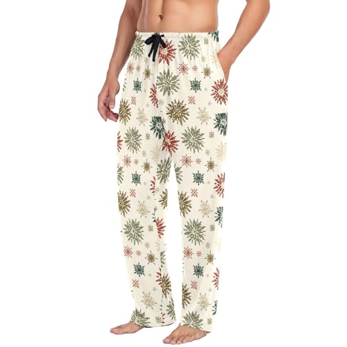 Christmas Snowflakes Men's Pajamas Pants Cotton Sleep Bottoms Pants Lounge Sleepwear - S4