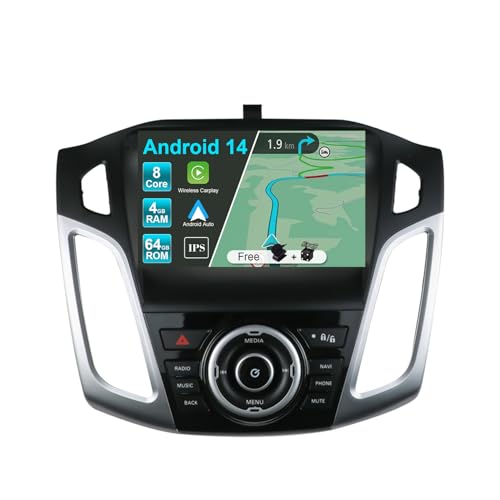 JOYX Android 13 IPS Autoradio Passt für Ford Focus (2012-2017) - [4G+64G] - Eingebaut DSP/Carplay/Android Auto - LED Kamera + MIC - 9 Zoll 2 Din - Lenkradsteuerung WiFi DAB 360-Camera Fast-boot AHD 4G