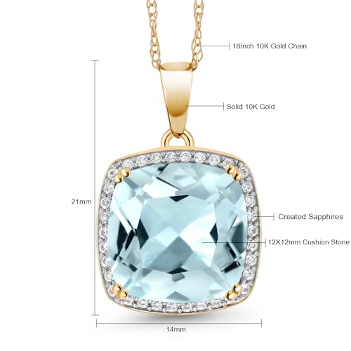 Gem Stone King Solid 10K Gold 12MM Cushion Cut Gemstone Birthstone and White Created Sapphire Halo Pendant Necklace | Gold Necklace For Women | With 18 Inch Gold Chain 5