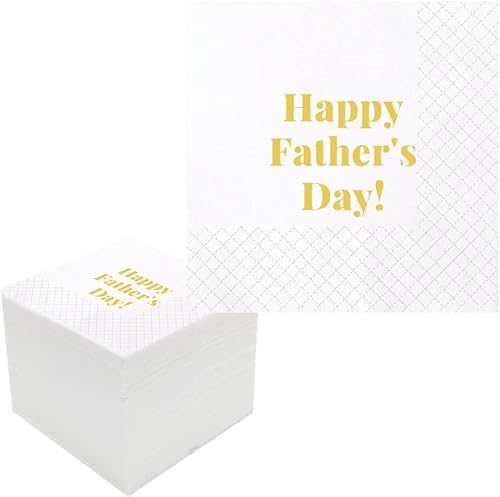 Geloar Happy Father's Day Cocktail Napkins, 100 Pack Gold Happy Father's Day Paper Cocktail Disposable Napkins In Bulk For Father's Day Gift Dinner Beverage Table Decorations | 2-Ply, 5X5 Inches #TOP11
