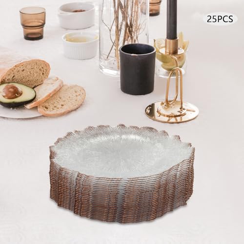 25 Platos Cargadores Transparentes 12'' Oro con Borde Rosa miniatura 5