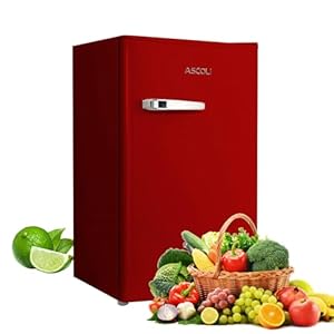 ASCOLI Retro Mini Fridge 85L, Compact Refrigerator, Under Counter Fridge, Direct Cooling, Super Quiet, Adjustable Racks, Defrost, Mechanical Control, Led Light