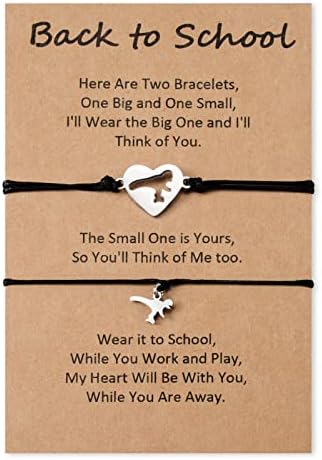 GBTBYS Back to School Gifts 2 Pcs Dinosaur Heart Bracelet Mommy and Me First Day of School Matching Wish Bracelets Set for Mother Daughter Son Women Teen Girls Boys Jewelry Gift