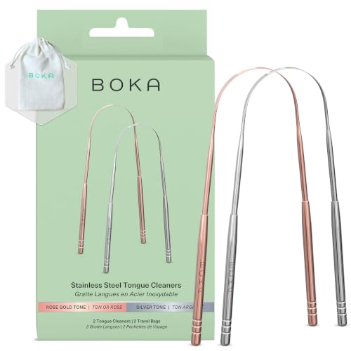 Boka Gratte-langue acier inoxydable or rose/argent 2 pièces