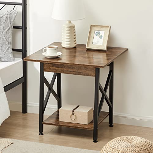 GreenForest TV Stand for TV up to 65 inches, Entertainment Center with 6 Storage Cabinet End Table 24 inch Industrial Design Side Table with Storage Shelf Walnut - Thumbnail 7
