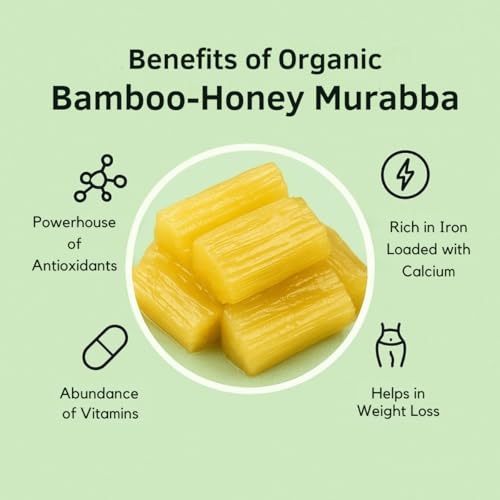 Image of Arivasa Organics Bamboo Murabba with Honey (500g) Natural Bans Murabba Preserve, Handmade Bamboo Shoot Sweet Snack for Height, Gut, Immunity & Overall Wellness (No Artificial Preservatives or Flavors)