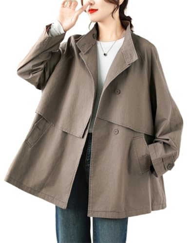 [TRVELBETT] トレンチコート 大きいサイズ スプリングコート レディース 春 アウター 40代 50代 ミディアム丈 体型カバー 上品コート きれいめ ゆったり 薄手 軽い アウター 大人 30代 春物 (モカ色,2XL) - TRVELBETT - 商品画像
