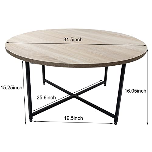 Round Coffee Table Modern Coffee Table Sofa Table Tea Table For Living Room, Office Desk, Balcony, Wood Desktop And Metal Legs, White Oak,31.5" #TOP1