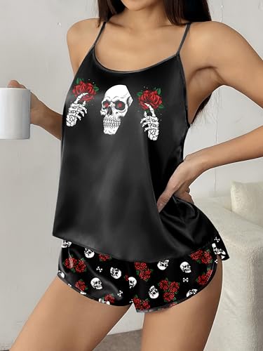 Image of Ekouaer Silk Pajamas Set for Women Satin Backless Lingerie Pjs Cami Top and Shorts Nightwear