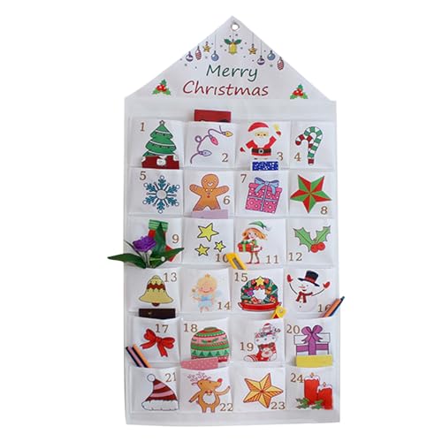 Calendario de Adviento de Navidad con bolsillos – Calendarios de Adviento vacíos para rellenar | Calendario de tela reutilizable de 24 días para colgar para la decoración de la cuenta regresiva de