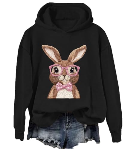 Sweat à capuche lapin de Pâques Happy Easter Cute Rabbit Graphic Shirt, Noir , XXL, Noir, XXL