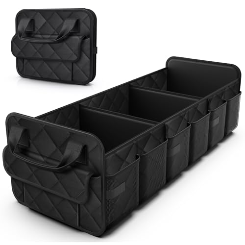 HOTOR Trunk Organizer for SUV – Foldable & Portable Car Organizers and Storage with 3 Compartments, Large Capacity Car Trunk Organizer Car Accessories for Truck Sedan, Black, 32.3