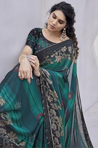 Image of MIRCHI FASHION Saree for Woman Chiffon Foil Work Floral Printed | Ethnic Sari for Function and Farewell with Unstitched Blouse Piece (Available in 15 Colors)