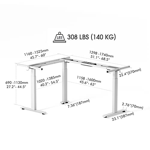 Image of FEZIBO 75 Inches, Supports Over 300lbs, Large L Shaped Standing Desk, Electric Height Adjustable L Shaped Desk, Suitable for Home Office, White Frame /White Top