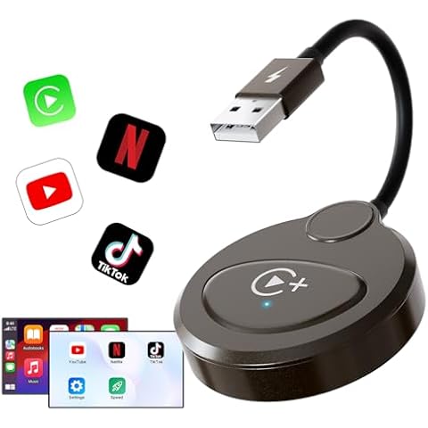 Wireless Carplay Adapter Built in YouTube Netflix,Carplay Wireless for Wired CarPlay to Wireless Support YouTube Netflix Tiktok Video Play,Easy Plug and Play_Black Cover
