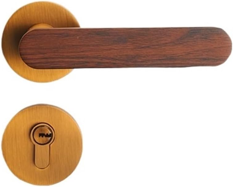 Wood Grain Door Handle Bedroom Door Lock Indoor Split Lock Modern Silent Solid Wood Lock Magnetic Chinese Style Room Door Lock(Yellow Ancient Magnetic 35-50mm)