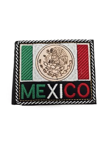 Handcrafted Leather Mexico Flag Wallet, Embroidered Seal
