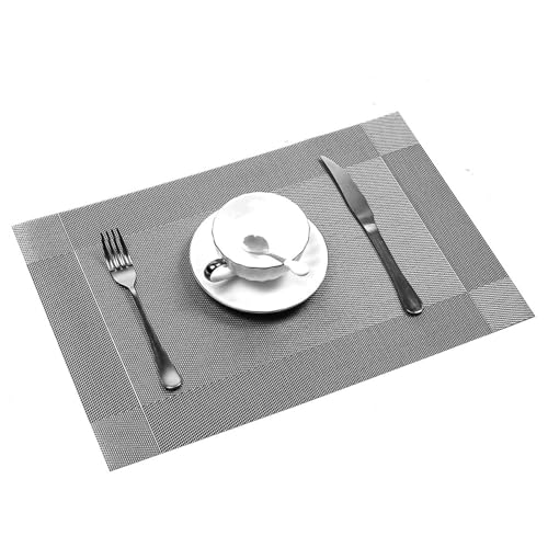 Sets de table tissés lavables de couleur gris argenté résistant - 7
