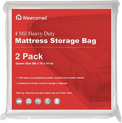 Mattress Bags for Moving and Storage, [2 Pack] 4 Mil Mattress Protector, Heavy Duty Clear Plastic Bed Mattress Cover for Long-Term Storages and Disposal - Queen Size, 76 x 96 Inch