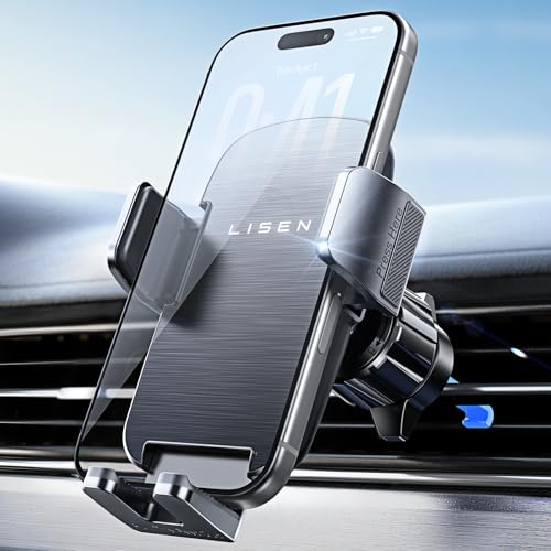 LISEN Car Phone Mount, Phone Holders for Your Car [Thick Cases Friendly] Car Vent Phone Holder & Metal Hook Truck Jeep Accessories for iPhone 17 Air Pro Samsung Google and All 4-7'' Phone