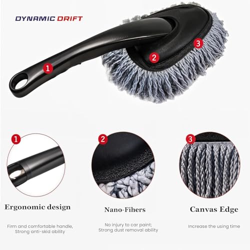 Image of KASHIVAL Microfiber Cleaning Duster Brush for Car, Home, Kitchen & Computer | Small Washable Car Mini Duster with Handle for Cleaning Car Exteriors and Interiors (Medium Duster)
