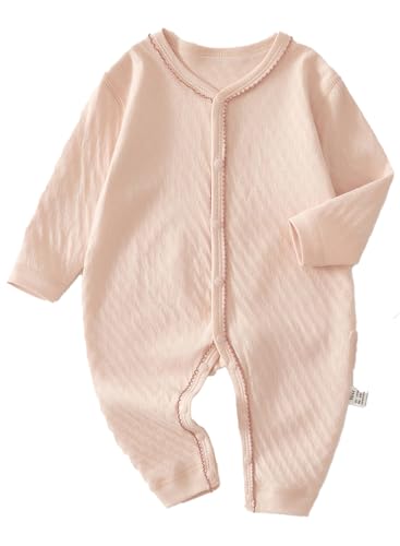 [Libaby] ベビー服 綿100％ 長袖 ロンパース カバーオール 前開き 新生児 赤ちゃん 綿 女の子 男の子 春 秋 冬 肌着(59,ピーチ)