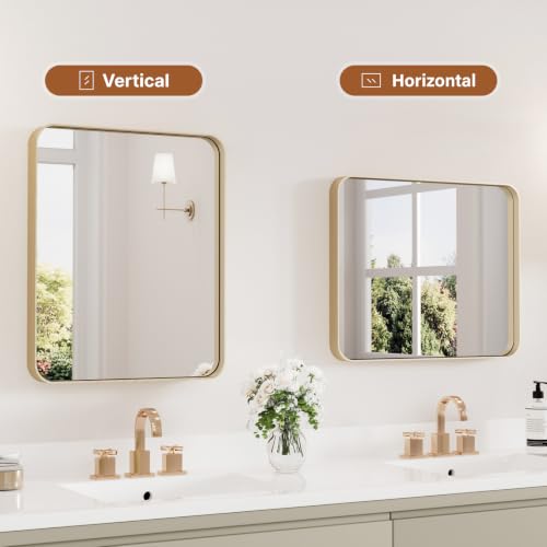Image of Kosmonia 20x16 Inch Bathroom Vanity Mirror Brushed Champagne Gold