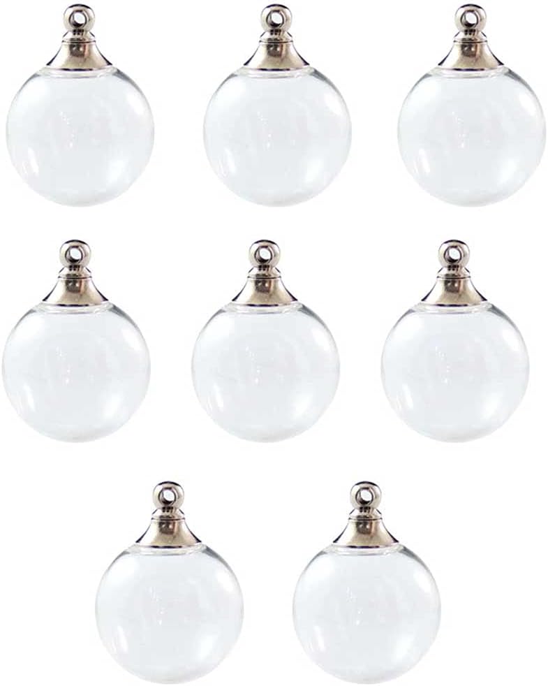 Teensery 8 Pcs 14mm Clear Glass Globe Bottle Pendant Mini Empty Wish Ball Vial Charm for DIY Craft Jewelry Making