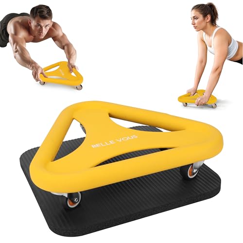 Belle Vous Rueda Abdominal de Entrenamiento - Rodillo de Ejercicio de Gym en Casa con Tapete de Apoyo - Maquina Tabla Amarilla de Gimnasio con Ruedas para Abdominales y Flexiones