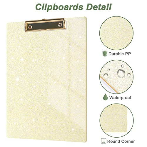 Rimilak Acrylic Clipboards, Glitter Clipboard With Low Profile Gold Clip, Designed For Classroom School And Office Use, A4 Letter Size 9" X 12.5" Sparkly Clipboards For Students Women, Transparent #TOP3