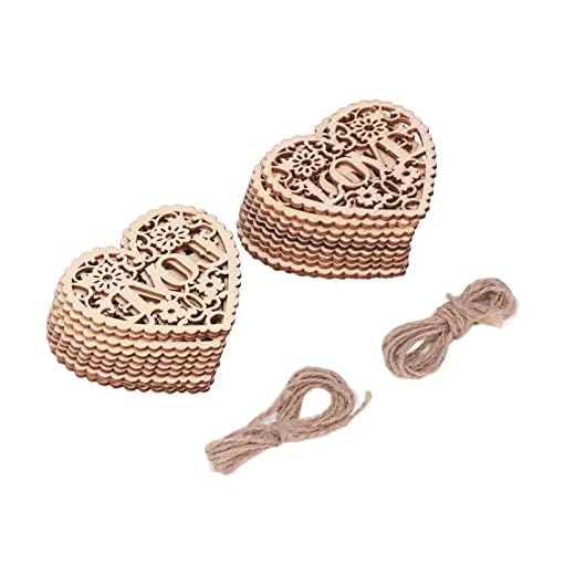 20 Piezas de Rebanadas de Madera en Forma de Corazón, Exquisitas Etiquetas de Madera Vintage No Tóxicas Anti Alergénicas Durables de Amplia Aplicación, Etiquetas de Madera Decorativas de Bricolaje
