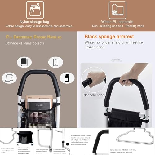 Image of Bedside Safety Handle Folding Bed Assist Grab Bar for Adults Storage Pocket All Prevention Hand Guard Elderly Stability Mobility Aid Seniors Post-Surgery Recovery,Pregnancy Handicap Fit