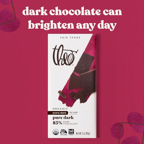 Image of Theo Chocolate Pure Organic Dark Chocolate Bar 85% Cacao, 6 Pack | Vegan, Fair Trade