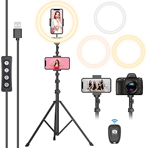 WESEARY 12" Ringlicht mit Stativ Handy - Selfie Licht Ringleuchte mit 63 Zoll Robust Stativ - Ring Light Phone Tripod mit 3 Farbe Und 10 Helligkeitsstufen für Tiktok Streaming Video