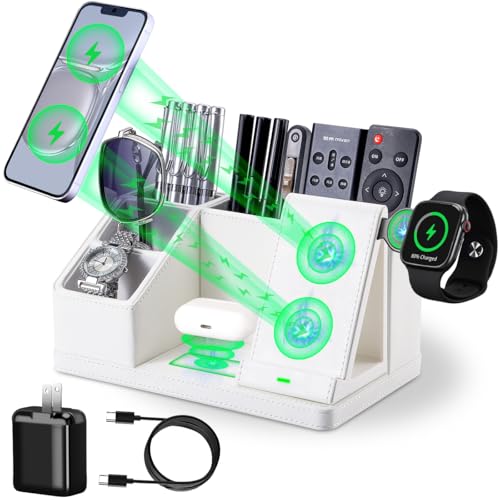 LADSTAG Leather Pen Organizer, Multi-Functional Pencil Holder for Desk, Desk Organizers and Accessories for Office Art Supplies,desk organizer with phone stand/charger,Birthday Gifts for Women/Men