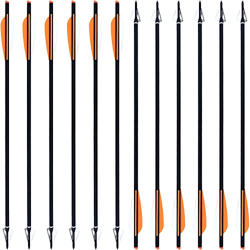 20 22 Inch Crossbow Bolts and Crossbow Broadheads Set Carbon Crossbow Arrows for Hunting and Outdoor Practice, 12pcs Arrows 12pcs Broadheads(24 Pack)