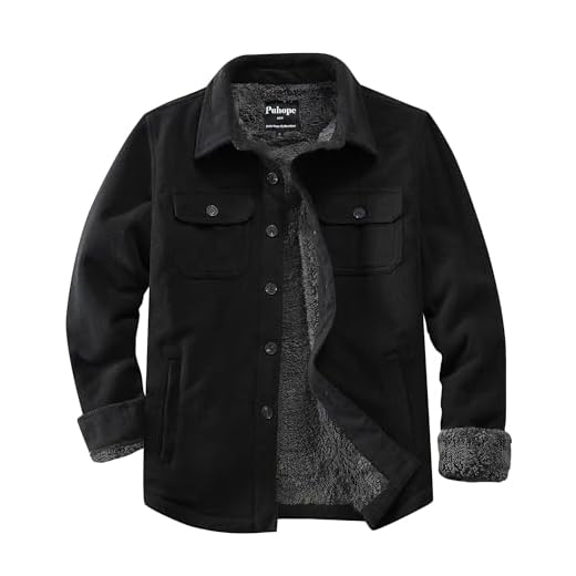 Puhope Jaqueta masculina de lã polar com forro de sherpa quente para homens, jaqueta grossa de botões com vários bolsos, Preto, B, XXG