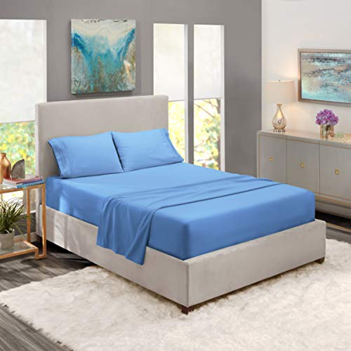 Image of Nestl Full Bed Sheet Set - Calm Blue - 4-Piece Deep Pocket | Instantly Soft, Night-One Ready (No Wash Required). Fits 16-Inch Deep Pockets, 360-Degree Elastic Grip