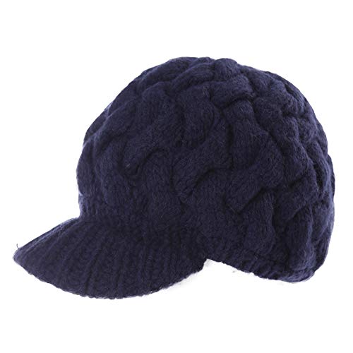 Jeff & Aimy Gorra Plana Newsboy Boina Sombrero para Las Mujeres 100% Lana De Punto Invierno Visera Beanie Marino Cover