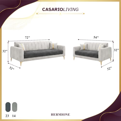 Image of Hermione Luxe Velvet-Suede Fabric 3 Seater + 2 Seater Sofa Set | Golden Legs | Comfortable & Spacious Seating | Modern Sofa Set for Living Room - Dark Gray & Light Gray