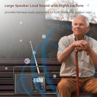 DreamSky AM FM Radio Portable - Shortwave Radio Battery Powered or Plug in Wall for Home Outdoor, Strong Reception, Large Dial Easy to Use, Digital Time Display, Transistor Antenna, Seniors Small Gift