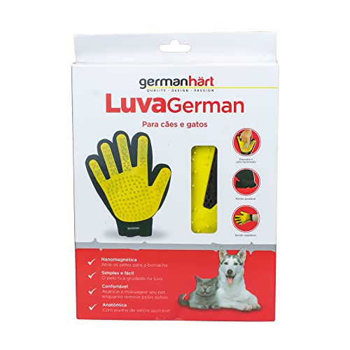 Germanhart Luva Escova Tira Pelos Nanomagnética para Cães e Gatos, Amarela