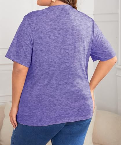 Anbech Women Plus Size Kindness Shirt Cute Heart Graphic Tees Short Sleeve Teacher Tops (Purple, 3X) — view 3