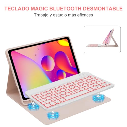 Funda con teclado para iPad 11 y 10 con teclado español Ñ retroiluminado rosa 5